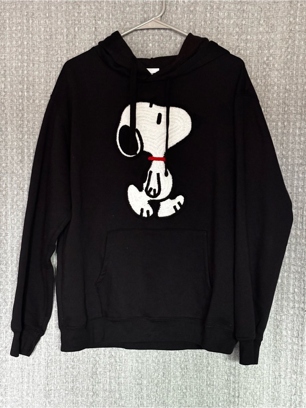 Peanuts Snoopy Black Hoodie XL Textured Crochet Pullover